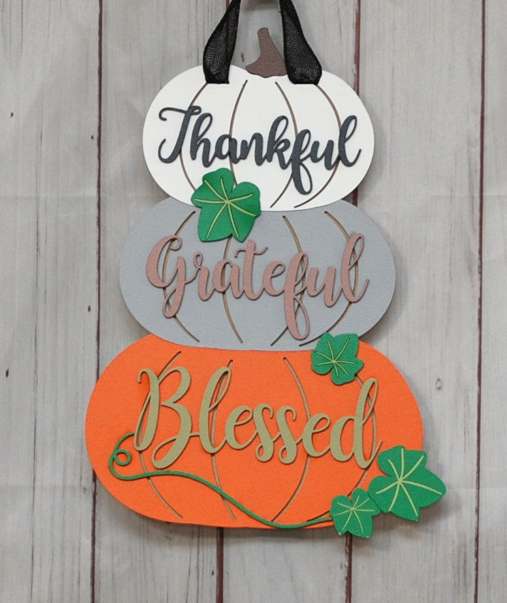 Thankful, Grateful, Blessed XL-sized door hanger